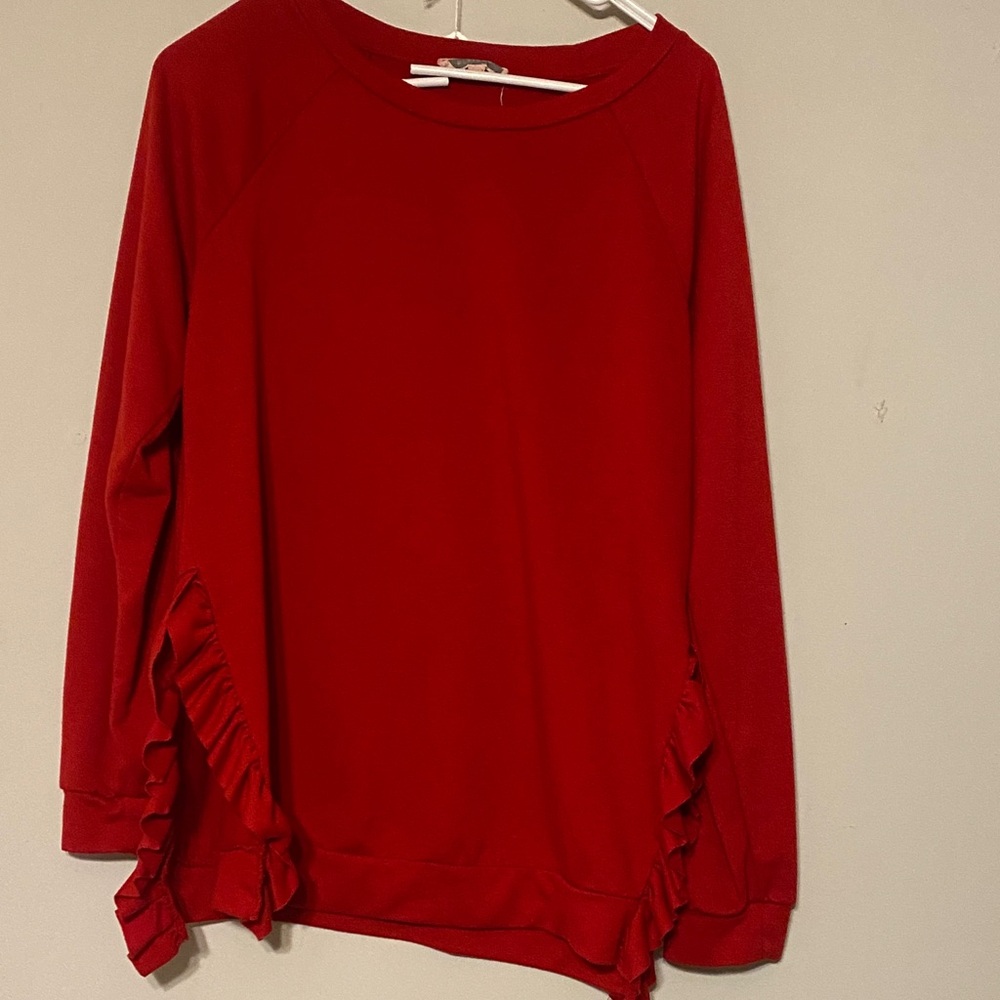 Old Navy Red Women's Sweatshirt with Ruffle Detail , slit sides